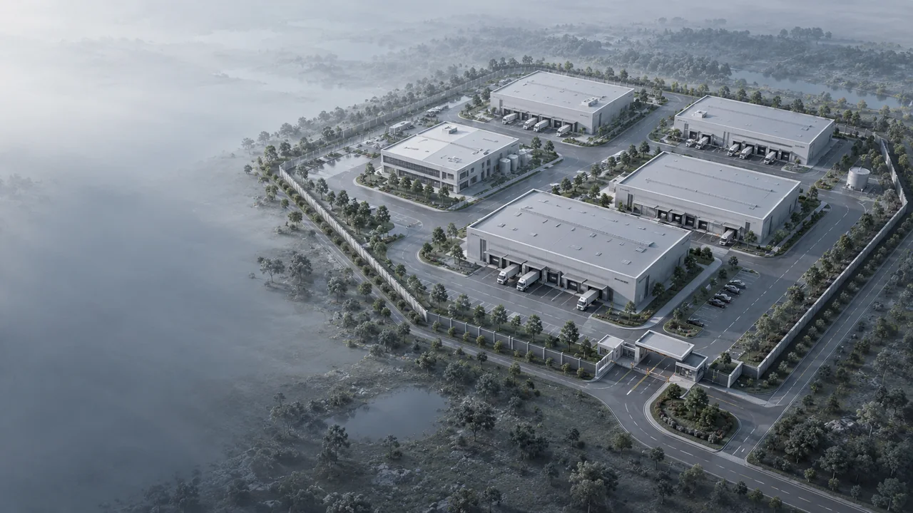 Conceptual aerial view of an industrial park